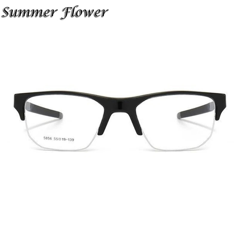 Summer Flower Men's Semi Rim Square Tr 90 Aluminum Sport Eyeglasses