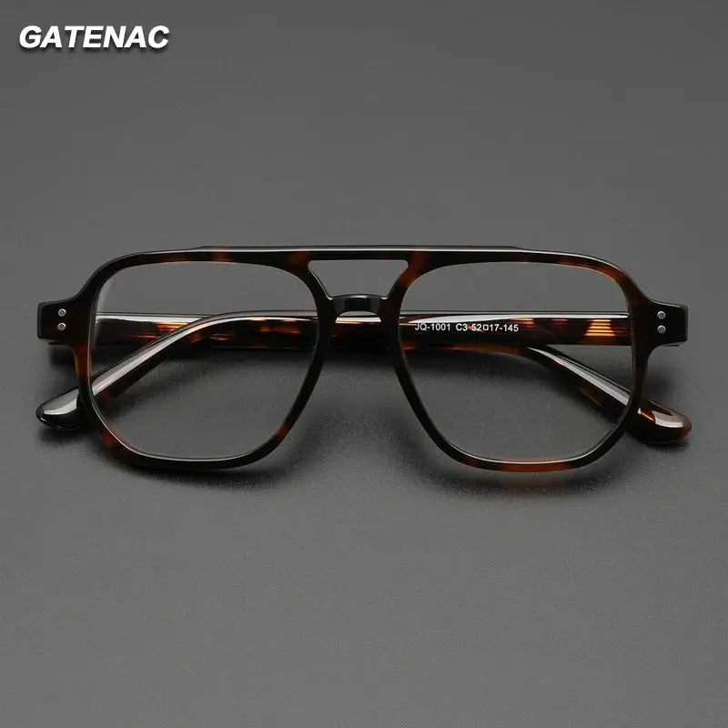 Gatenac Men's Full Rim Square Double Bridge Acetate Eyeglasses 671001 FuzWeb