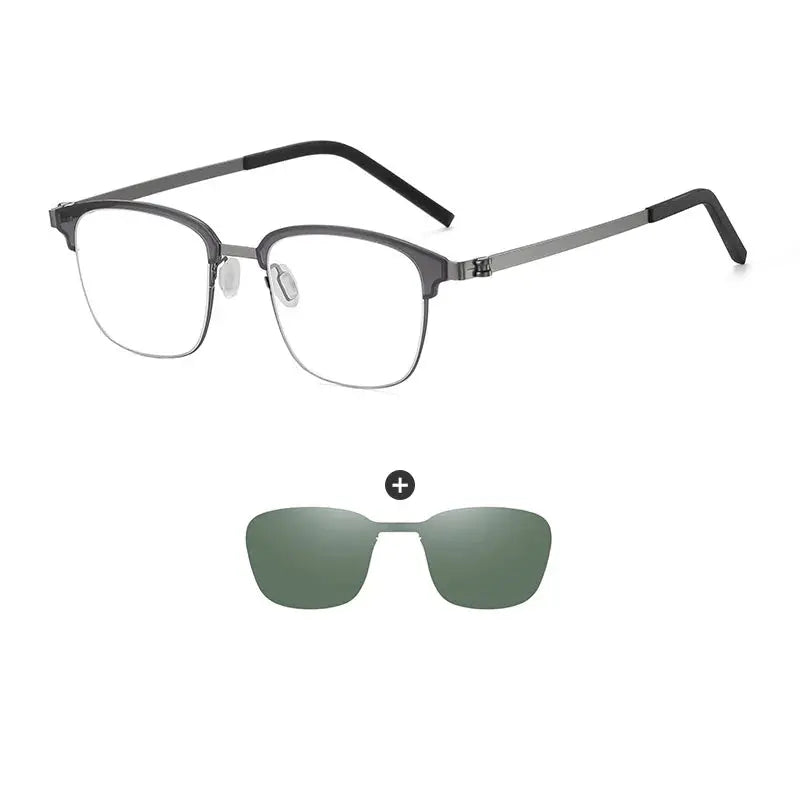 Gmei 790377 Unisex Full Rim Square Steel Frames Clip On Sunglasses FuzWeb