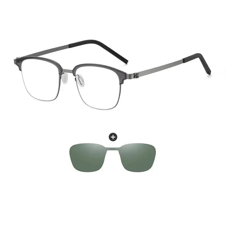 Gmei 790377 Unisex Full Rim Square Steel Frames Clip On Sunglasses FuzWeb