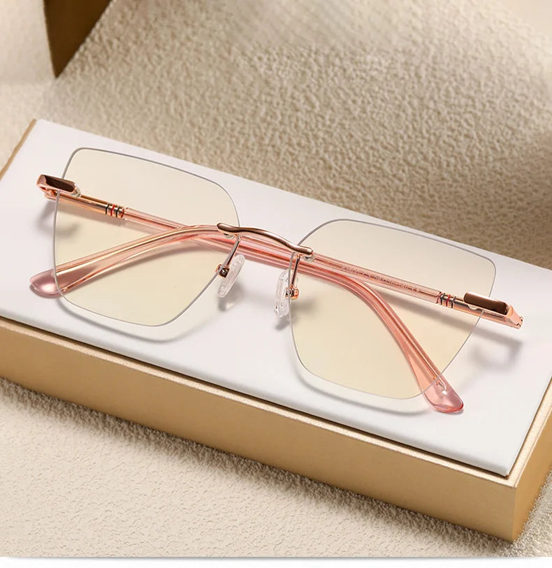 Ralferty Women's Rimless Flat Top Polygon Acetate Eyeglasses R83600 Rimless Ralferty   