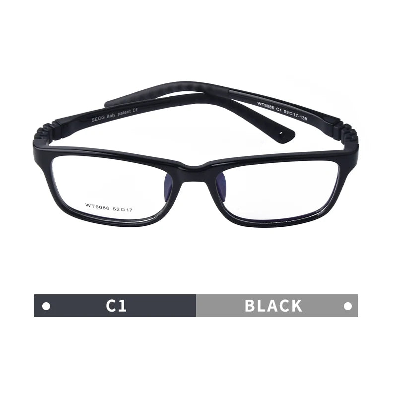 Secg Unisex Youth's Full Rim Square Tr 90 Silicone Eyeglasses 5086 Full Rim Secg C1 BLACK  