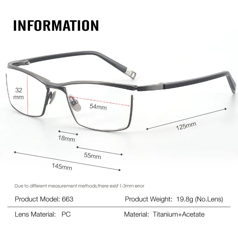 Muzz Men's Full Rim Square Brow Line Titanium Eyeglasses 45663