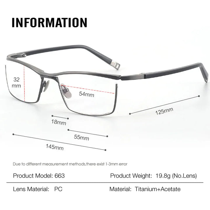 Muzz Men's Full Rim Square Brow Line Titanium Eyeglasses 45663