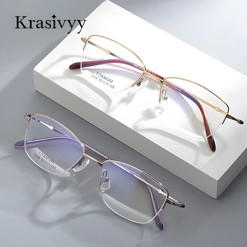 Krasivyy Women's Semi Rim Oval Square Titanium Eyeglasses 443008 Semi Rim Krasivyy   