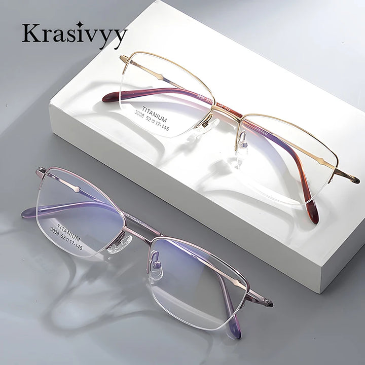 Krasivyy Women's Semi Rim Oval Square Titanium Eyeglasses 443008 Semi Rim Krasivyy   