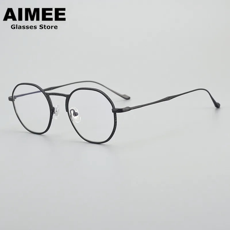 Aimee Unisex Full Rim Irregular Round Titanium Eyeglasses 5923 Full Rim Aimee Black  