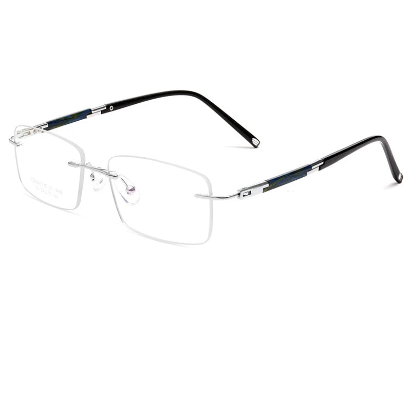 Handoer Unisex Rimless Square Titanium Eyeglasses 26923 Rimless Handoer Silver  