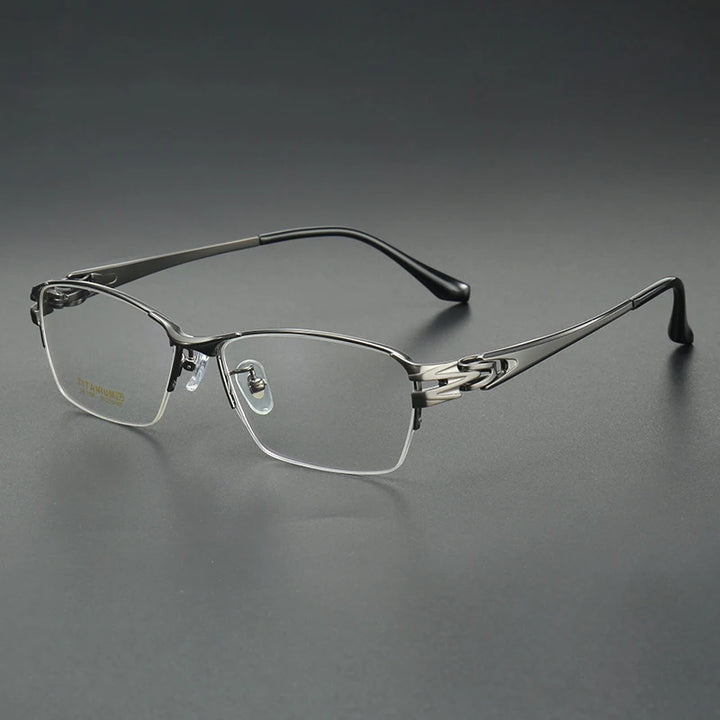 Muzz Men's Semi Rim Polygon Square Titanium Acetate Eyeglasses 76197 Semi Rim Muzz Gray