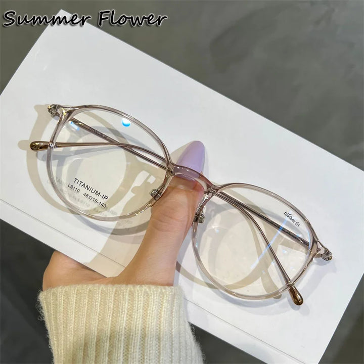 Summer Flower Women's Full Rim Round Tr 90 Titanium Eyeglasses 89110 Full Rim Summer Flower Light Brown