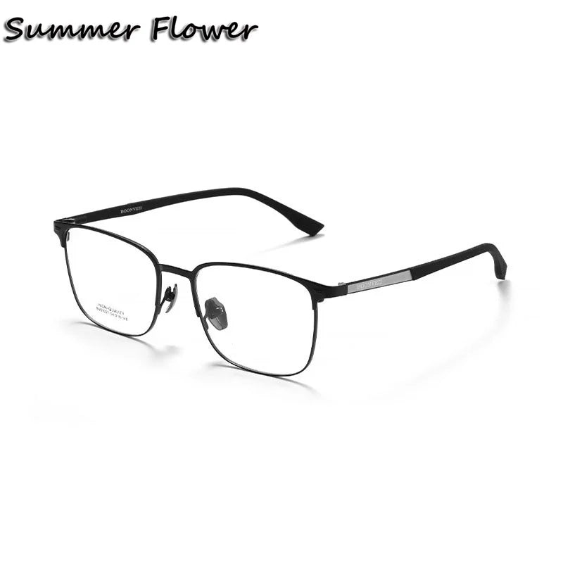 Summer Flower Unisex Full Rim Oval Square Titanium Eyeglasses 61027 Full Rim Summer Flower Black