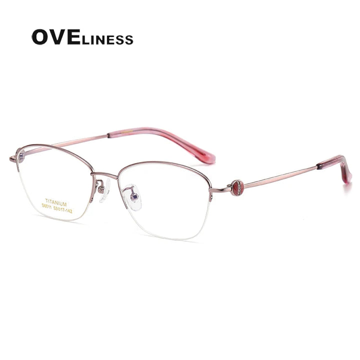 Oveliness Women's Semi Rim Oval Square Titanium Eyeglasses 196011 Semi Rim Oveliness purple pink  