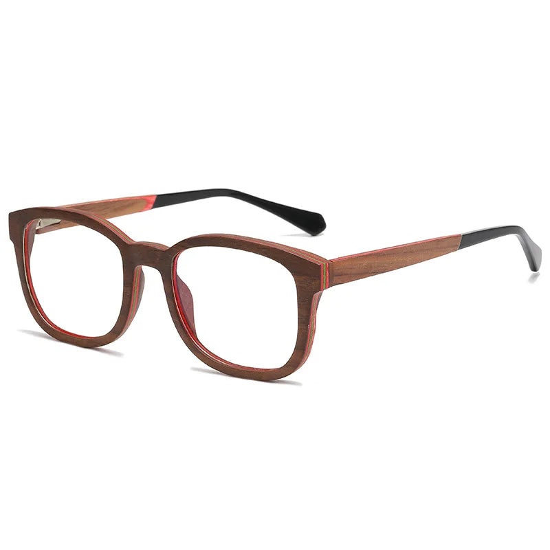 Hdcrafter Men's Full Rim Square Wood Spring Hinge Eyeglasses 5636 Full Rim Hdcrafter Eyeglasses Tea  