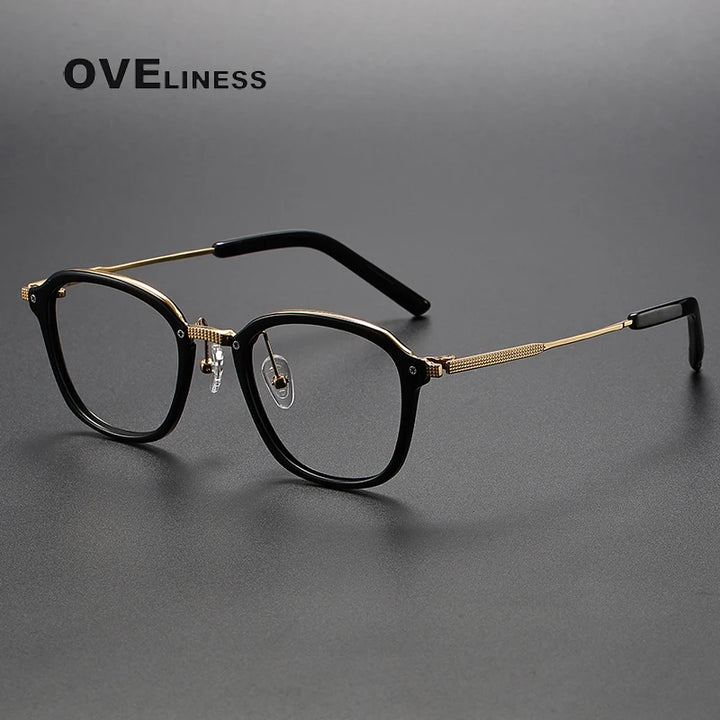 Oveliness Unisex Full Rim Square Titanium Eyeglasses M109 Full Rim Oveliness black gold  