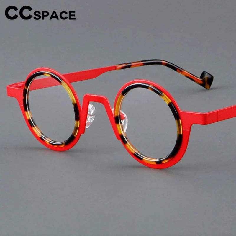 CCspace Unisex Full Rim Round Acetate Alloy Eyeglasses 300832 With Clip Ons CCSpace   