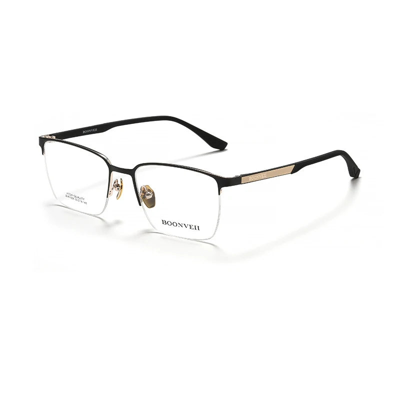 KatKani Men's Semi Rim Square Alloy Eyeglasses 61062 Full Rim KatKani Eyeglasses Black Gold  