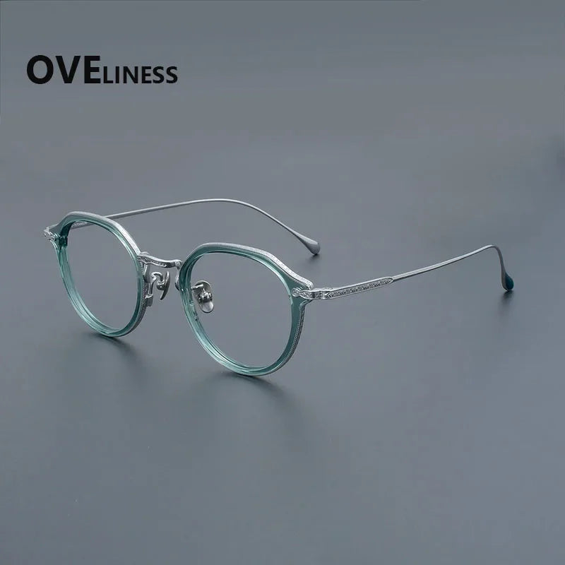 Oveliness Unisex Full Rim Flat Top Oval Acetate Titanium Eyeglasses 92209