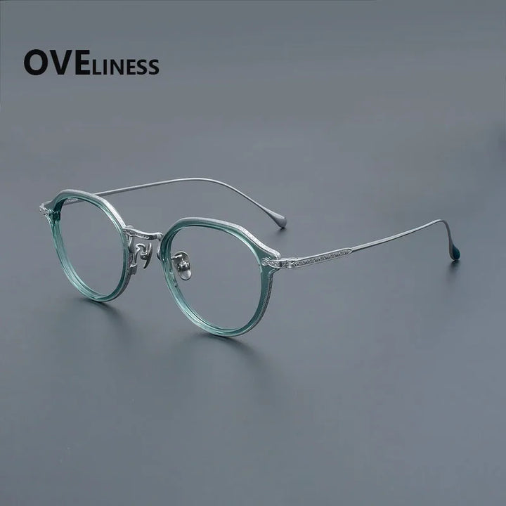 Oveliness Unisex Full Rim Flat Top Oval Acetate Titanium Eyeglasses 92209