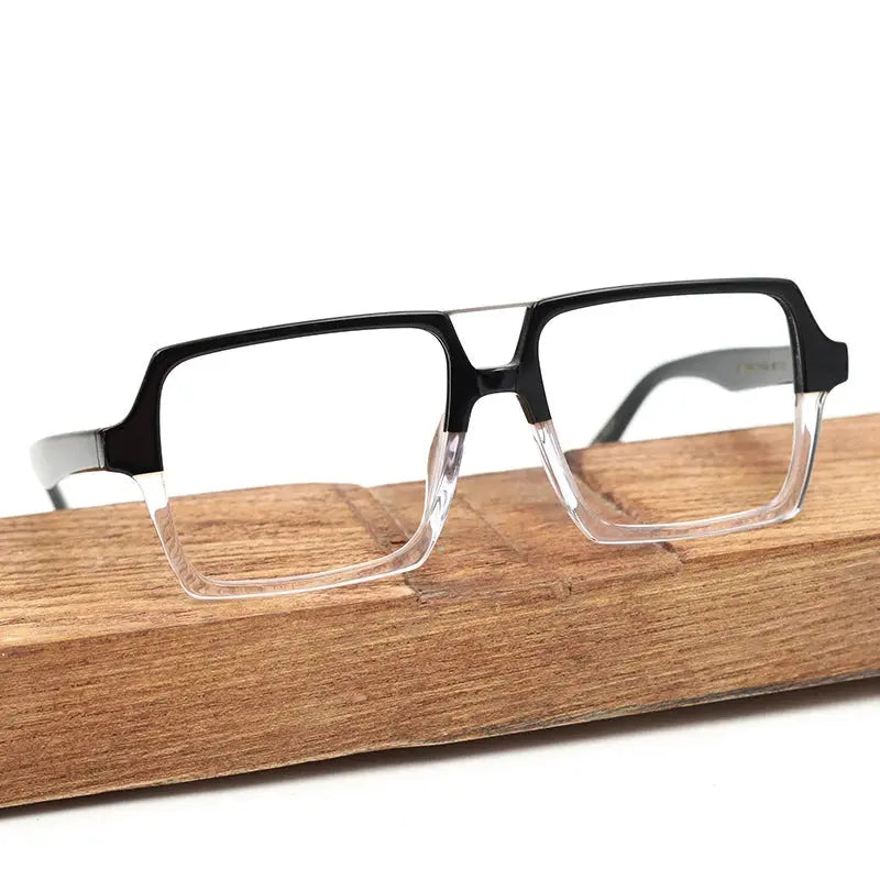 Hdcrafter Semi Rim Double Bridge Square Acetate Wood Frames 901600 — view 1 | Hdcrafter Eyeglasses at FuzWeb