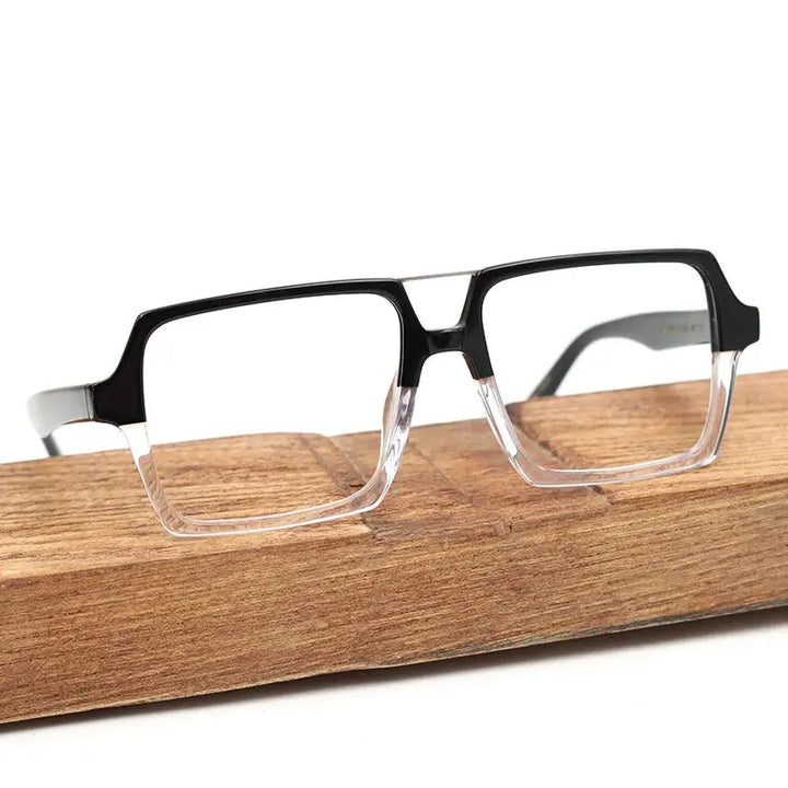 Hdcrafter Semi Rim Double Bridge Square Acetate Wood Frames 901600 — view 1 | Hdcrafter Eyeglasses at FuzWeb