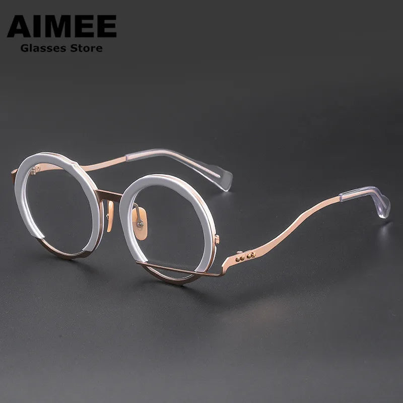 Aimee Unisex Full Rim Irregular Round Acetate Titanium Eyeglasses 1334 Full Rim Aimee   