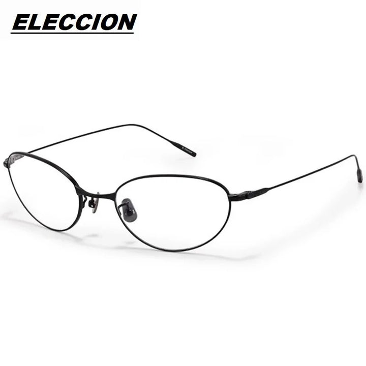 Eleccion Women's Full Rim Big Oval Cat Eye Titanium Eyeglasses 14959 Full Rim Eleccion Black