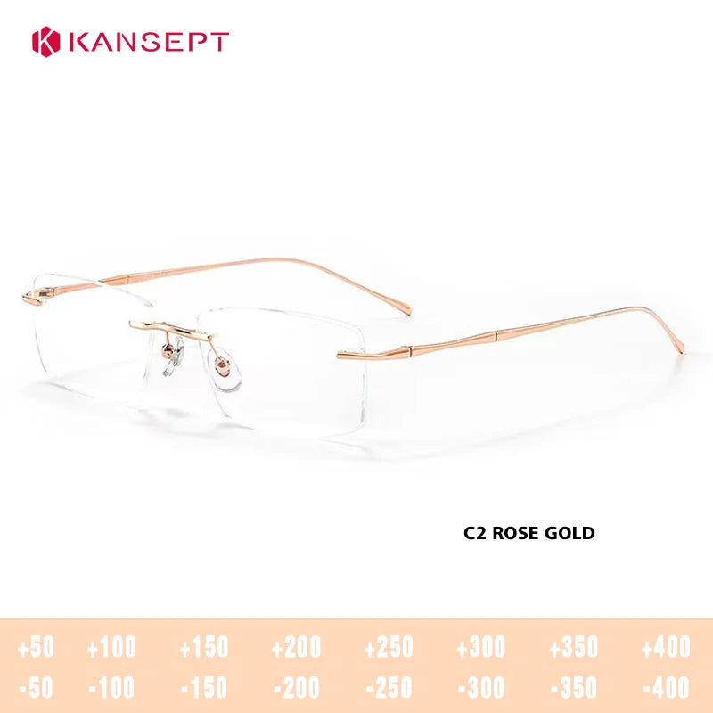 Kansept Unisex Rimless Square Polygon Titanium Reading Glasses 8911/12