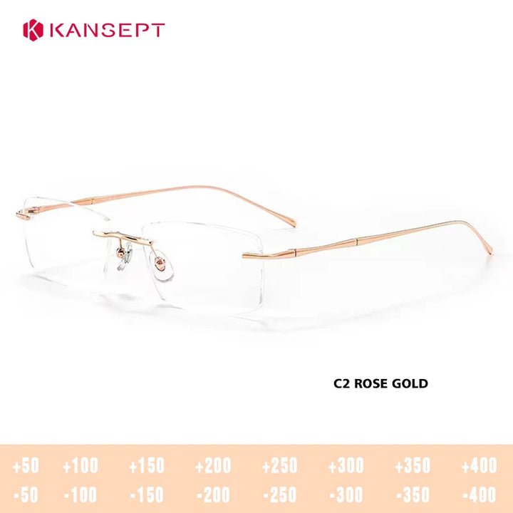 Kansept Unisex Rimless Square Polygon Titanium Reading Glasses 8911/12