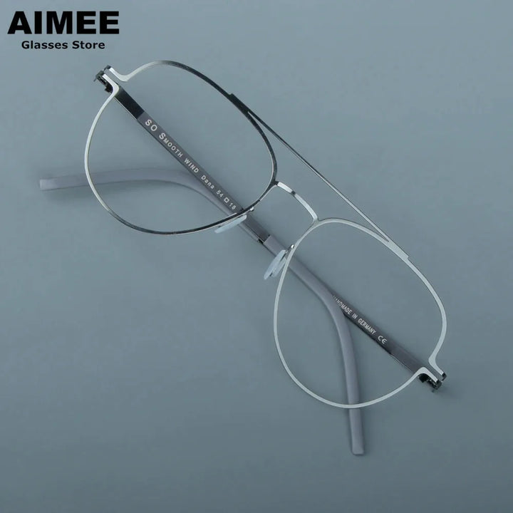 Aimee Unisex Full Rim Round Double Bridge Steel Eyeglasses 14657 Full Rim Aimee Gun-Grey  