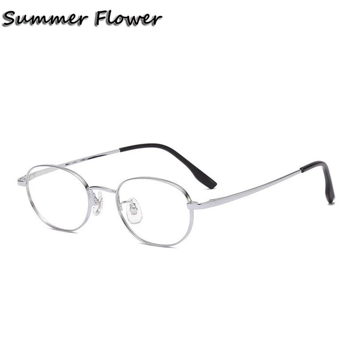 Summer Flower Women's Full Rim Flat Bottom Oval Titanium Eyeglasses 98223 Full Rim Summer Flower Silver