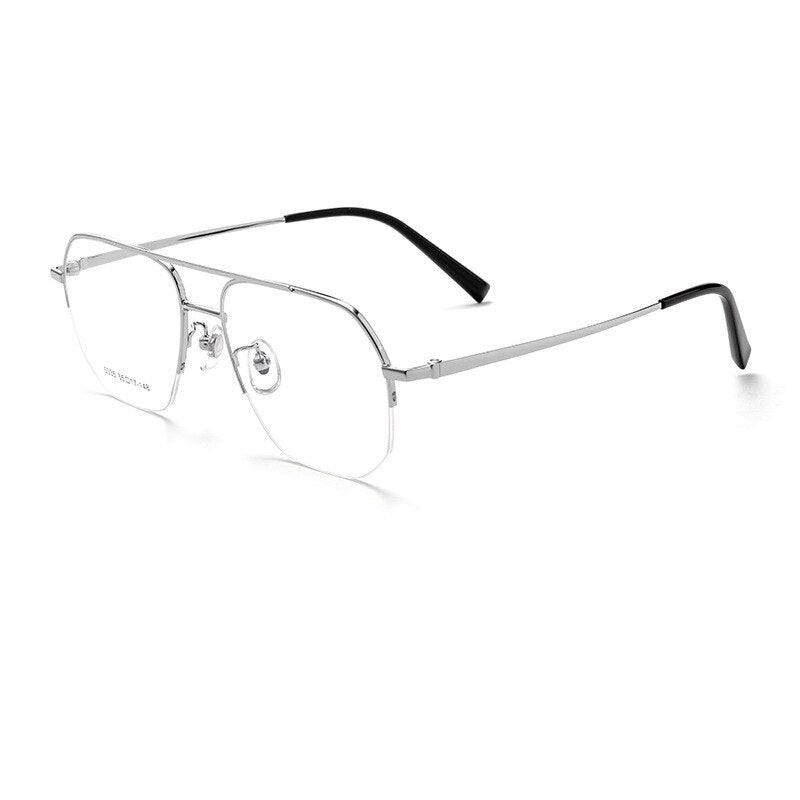 KatKani Men's Semi Rim Big Flat Top Round Alloy Eyeglasses 5335t Semi Rim KatKani Eyeglasses Silver  
