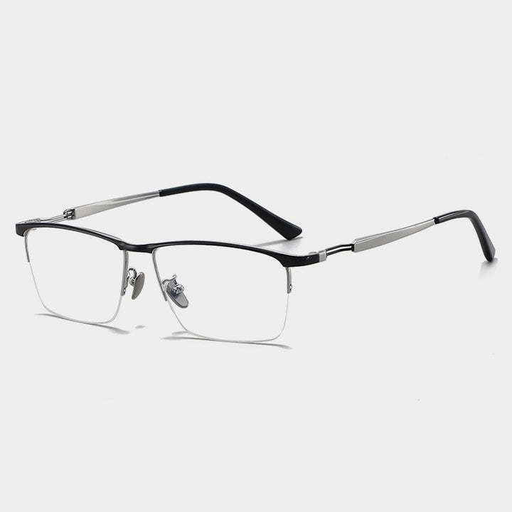 Gatenac Men's Semi Rim Square Titanium Eyeglasses Gxyj1057 Semi Rim Gatenac Black Silver  