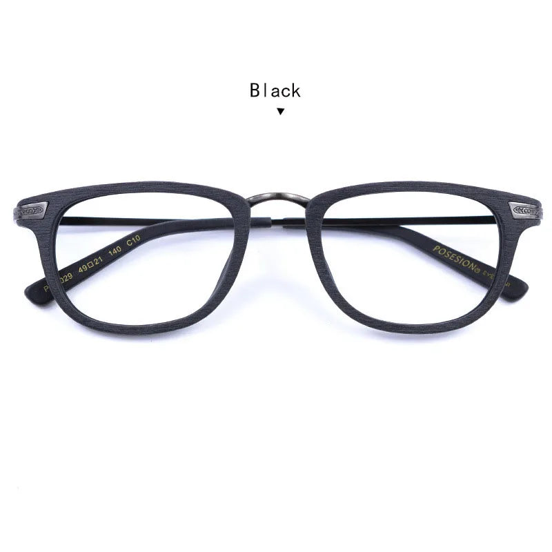 Hdcrafter Unisex Full Rim Square Acetate Titanium Eyeglasses 7029 Full Rim Hdcrafter Eyeglasses Black  