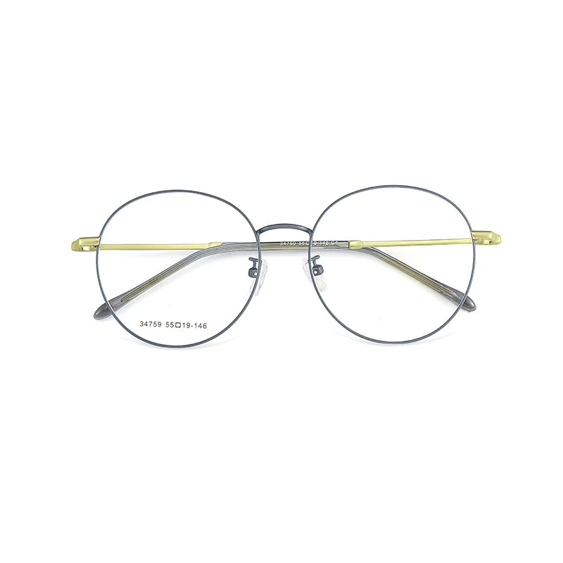 KatKani Unisex Full Rim Round Alloy Eyeglasses 34759 Full Rim KatKani Eyeglasses Blue Gold  