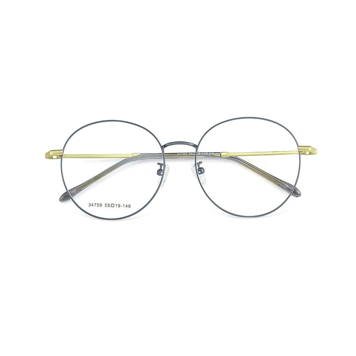 KatKani Unisex Full Rim Round Alloy Eyeglasses 34759 Full Rim KatKani Eyeglasses Blue Gold  