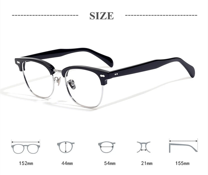 Black Mask Unisex Full Rim Big Square Titanium Acetate Eyeglasses 49010 Full Rim Black Mask