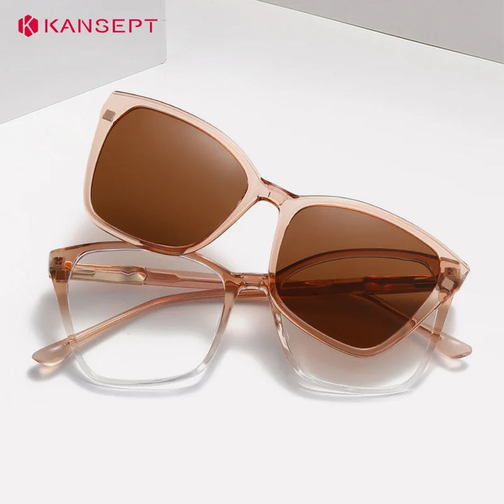 Kansept Unisex Full Rim Square Tr 90 Alloy Reading Glasses Clip On Sunglasses 72005