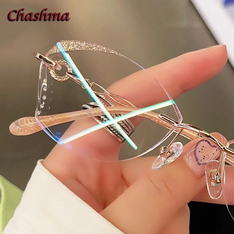 Chashma Ochki Women's Rimless Oval Titanium Glitter Edge Eyeglasses 8884 Rimless Chashma Ochki   