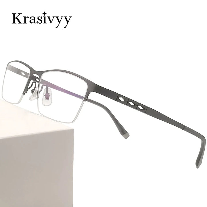 Krasivyy Men's Semi Rim Big Square Titanium Eyeglasses 20076 Semi Rim Krasivyy