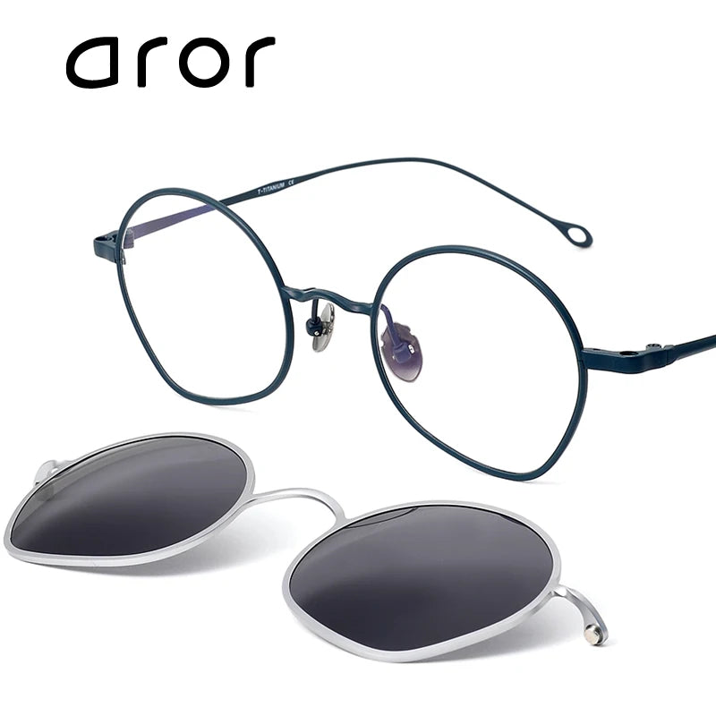 Aror Unisex Full Rim Oval Titanium Eyeglasses Clip On Sunglasses 91925 Full Rim Aror