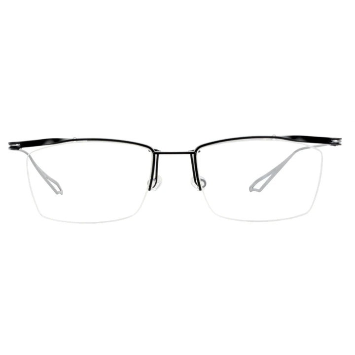 Aimee Unisex Semi Rim Square Titanium Eyeglasses 14855 Semi Rim Aimee Black-Silver  