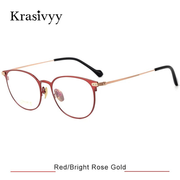 Krasivyy Women's Full Rim Oval Titanium Eyeglasses Full Rim Krasivyy Red Bright Rose Gold CN 