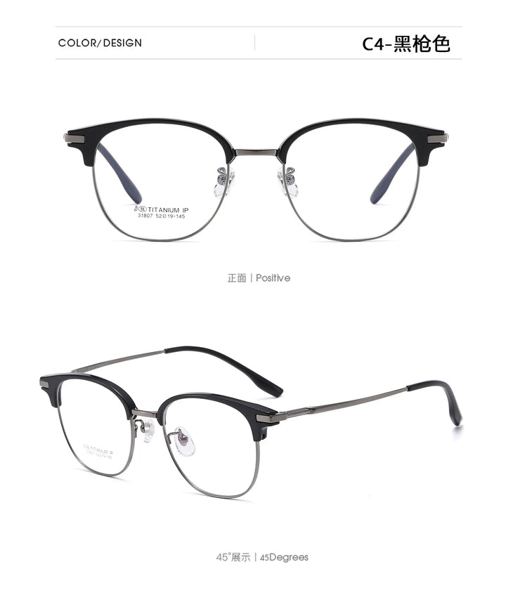 Bclear Unisex Full Rim Browline Titanium Eyeglasses SM-31807