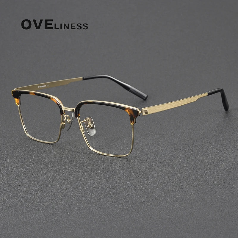 Oveliness Unisex Full Rim Square Titanium Acetate Eyeglasses 80985 Full Rim Oveliness tortoise gold  