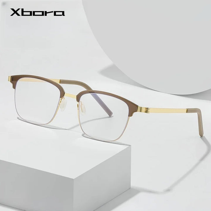 Xbora Unisex Full Rim Square Screwless Acetate Steel Eyeglasses 7903