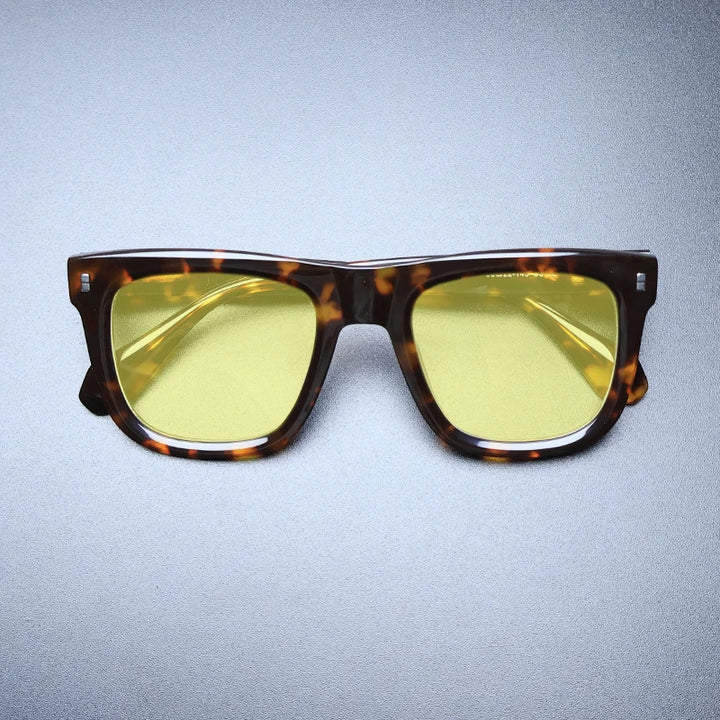 Gatenac Unisex Full Rim Big Square Acetate Polarized Sunglasses M007 Sunglasses Gatenac Tortoiseshell Yellow  