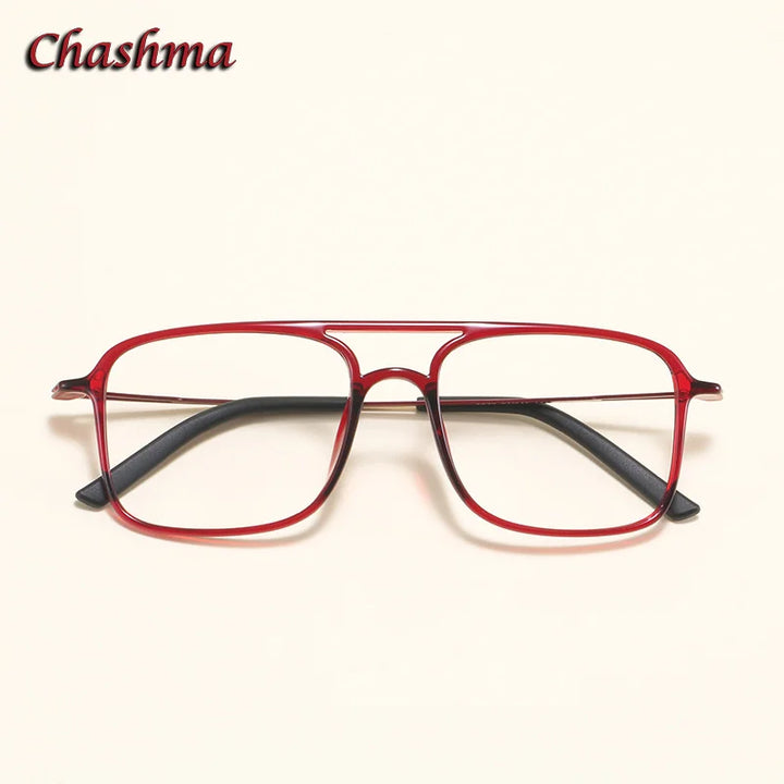 Chashma Ochki Unisex Youth's Full Rim Square Double Bridge Ultem Eyeglasses 2135 Full Rim Chashma Ochki Wine Red  