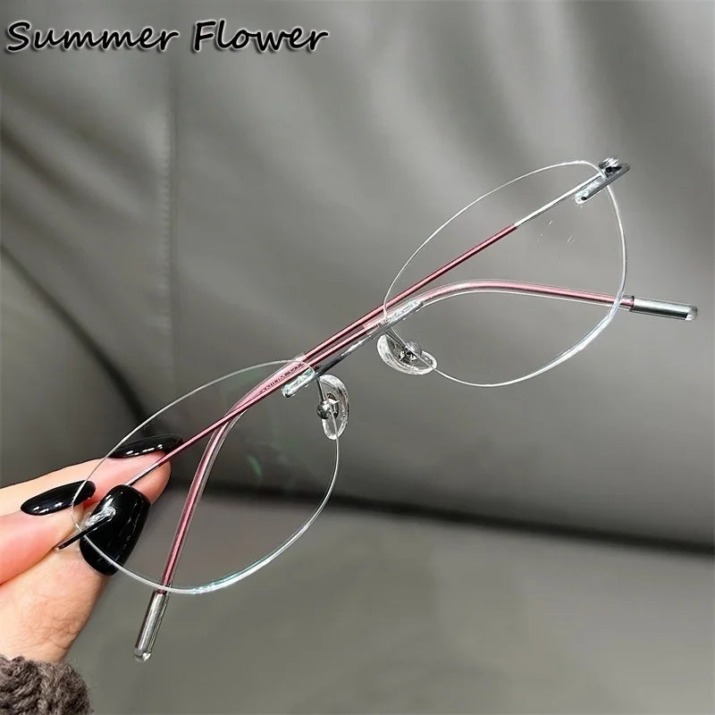 Summer Flower Women's Rimless Oval Square Titanium Eyeeglasses 696071