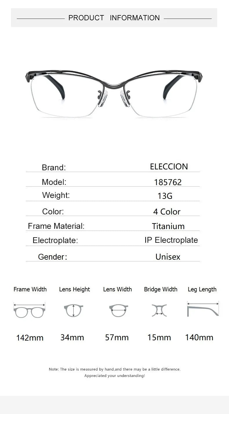 Eleccion Unisex Semi Rim Square Titanium Eyeglasses 185763 Semi Rim Eleccion