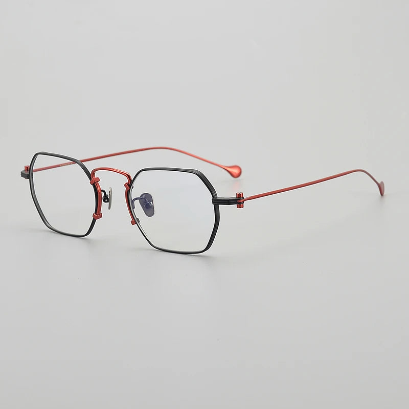Muzz Unisex Full Rim Flat Top Square Titanium Eyeglasses 1969 Full Rim Muzz Red  